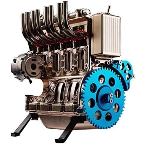 Yamix Full Metal Engine Model Desk Engine, Unassembled 4 Cylinder Inline Car Engine Model Building Kit Mini DIY Engine Model Toy for Adults