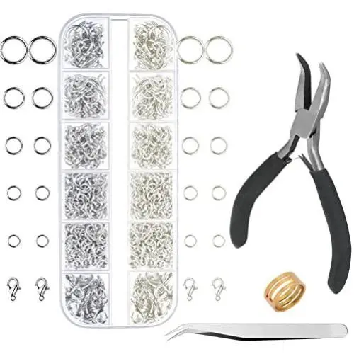 Anezus Jump Rings for Jewelry Making Supplies with Jump Ring Pliers (1200Pcs Dull Silver and Bright Silver) Anezus Jump Rings for Jewelry Making Supplies with Jump Ring Pliers (1200Pcs Dull Silver and Bright Silver)