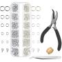 Anezus Jump Rings for Jewelry Making Supplies with Jump Ring Pliers (1200Pcs Dull Silver and Bright Silver)