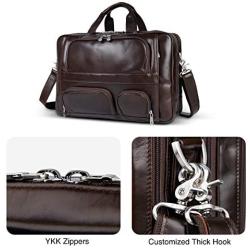 Texbo Napa Leather Briefcase for Men Fits 17 Laptop Large Business Messenger Bag with YKK Zippers