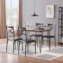 VECELO Rustic Country Set Wooden Table and 4 Chairs with Metal Legs for Breakfast Nook, Kitchen, Dining Room-4 Placemats Included, Black