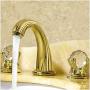 Aposhion Luxury Gold Finish Bathroom Faucet with Crystal Knobs 3 Holes Bath Sink Waterfall Basin Mixer Tap