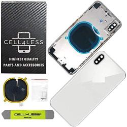 Cell4Less Back Housing Assembly Metal Frame w/Back Glass - Wireless Charging pad - Sim Card Tray and Camera Frame and Lens for iPhone X (Silver)