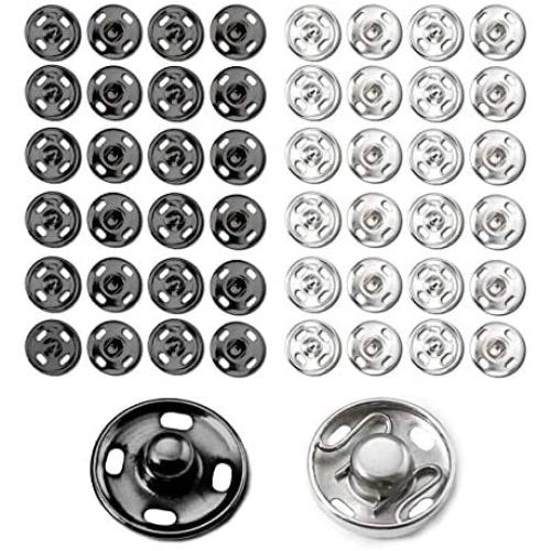 Beadnova Sew on Snaps Metal Press Buttons Snap Fasteners for Clothing (100 Sets, 2 Colors)