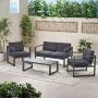 GDF Studio Nealie Patio Furniture ~ 4 Piece Outdoor Aluminum Chat Set (Dark Grey)