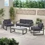 GDF Studio Nealie Patio Furniture ~ 4 Piece Outdoor Aluminum Chat Set (Dark Grey)