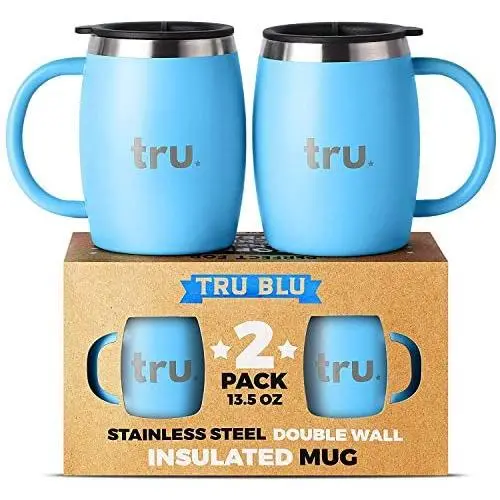Coffee Mug with Lid (Set of 2) – Stainless Steel Camping Mug with Handle, Double Wall & Insulated Metal Cup - BPA Free, Shatterproof, Dishwasher Safe (13.5oz) Coffee Mug with Lid (Set of 2) – Stainless Steel Camping Mug with Handle, Double Wall & Insulated Metal Cup - BPA Free, Shatterproof, Dishwasher Safe (13.5oz)