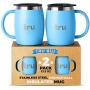 Coffee Mug with Lid (Set of 2) – Stainless Steel Camping Mug with Handle, Double Wall & Insulated Metal Cup - BPA Free, Shatterproof, Dishwasher Safe (13.5oz)