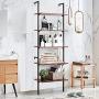 MELLCOM 5 Tier Industrial Ladder Shelf, Wood Modern Bookshelf with Metal Frame,Wall-Mounted Bookcase Plant Flower Storage Stand Organizer for Living Room, Bathroom, Kitchen,Balcony