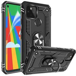 Google Pixel 4A 5G Case, Pixel 4A 5G Phone Case with HD Screen Protector, Gritup 360 Degree Rotating Metal Ring Holder Kickstand Armor Cover Case for Google Pixel 4A 5G Black