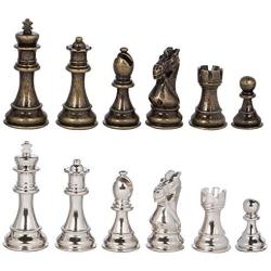 Frankfort Silver and Bronze Metal Chess Pieces with 3.75 Inch King and Extra Queens, Pieces Only, No Board