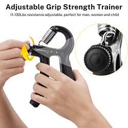 GRM Hand Grip Strengthener Counting Forearm Trainer Workout Kit, 11-132Lbs Adjustable Resistance Grip Strength Trainer, Finger Exerciser, Finger Stretcher, Grip Ring, Stress Relief Grip Ball
