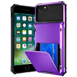 VEGO Compatible for iPhone SE 2020 Case, iPhone 6 6s 7 8 Case Wallet Credit Card Holder Dual Layer Armor Hard Shell Back Protective Shockproof Anti Scratch Rubber Bumper Cover Case 4.7 inch, Purple