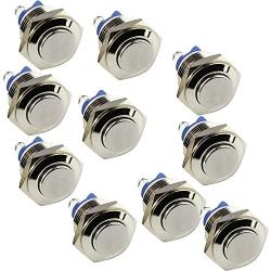 ESUPPORT Car 16mm Raised Top Momentary Stainless Metal Push Button Switch Pack of 10