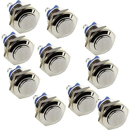 ESUPPORT Car 16mm Raised Top Momentary Stainless Metal Push Button Switch Pack of 10