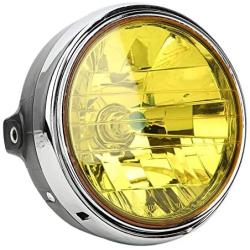 Motorcycle Headlight, Metal + Glass Motorcycle Retro Headlamp Front Headlight Fit for Honda CB400/Hornet 250/VTEC (Yellow Lens)