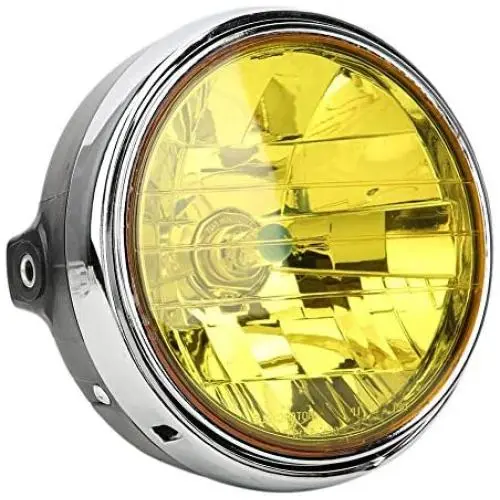 Motorcycle Headlight, Metal + Glass Motorcycle Retro Headlamp Front Headlight Fit for Honda CB400/Hornet 250/VTEC (Yellow Lens)