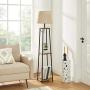 VASAGLE Floor Lamp with Shelves, Standing Reading Lamp with LED Bulb and Lamp Shade, for Living Room, Bedroom, Metal Legs, Rustic Brown and Black ULFL012B01