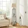 VASAGLE Floor Lamp with Shelves, Standing Reading Lamp with LED Bulb and Lamp Shade, for Living Room, Bedroom, Metal Legs, Rustic Brown and Black ULFL012B01