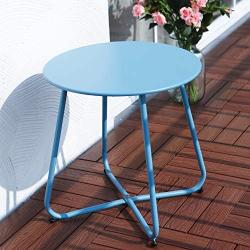 Grand patio Round Metal Side/End Table, Steel Patio Coffee Table for Bistro, Porch, Weather Resistant Outside Table Small (Blue)