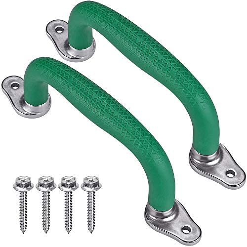 SELEWARE Set of 2 Safety Playground Handles, Metal Grab Handle Bars 9.64'' Hand Grips with Finger indentations for Kids Swing Set, Playset, Climbing Frame, Play House Handles 800 LBS Capacity, Green SELEWARE Set of 2 Safety Playground Handles, Metal Grab Handle Bars 9.64'' Hand Grips with Finger indentations for Kids Swing Set, Playset, Climbing Frame, Play House Handles 800 LBS Capacity, Green