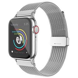 Compatible with Apple Watch Band 38/40mm 42/44mm, Belita Amy Stainless Steel Mesh Loop Replacement Parts for iWatch Band Series 5/4/3/2/1 (Silver, 42/44mm)