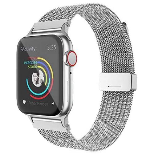 Compatible with Apple Watch Band 38/40mm 42/44mm, Belita Amy Stainless Steel Mesh Loop Replacement Parts for iWatch Band Series 5/4/3/2/1 (Silver, 42/44mm)