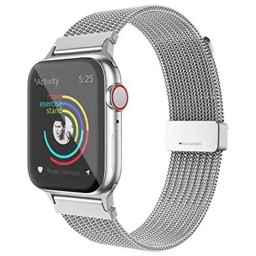 Compatible with Apple Watch Band 38/40mm 42/44mm, Belita Amy Stainless Steel Mesh Loop Replacement Parts for iWatch Band Series 5/4/3/2/1 (Silver, 42/44mm)