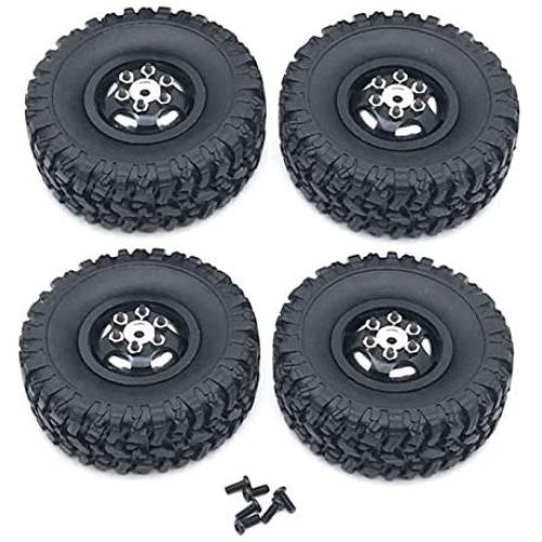 JVSISM Metal Wheel Rim with Rubber Tire Tyre for WPL C14 C24 C34 B14 B24 4X4 4WD 1/16 RC Truck Car Upgrade Parts,Black