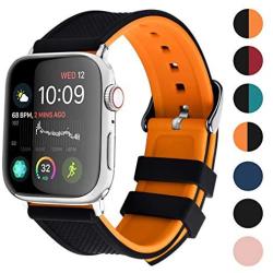 Apple Watch Band Silicone Compatible Apple Watch 38mm 40mm 42mm 44mm, Fullmosa Rainbow Soft Rubber iWatch Band for Apple Watch SE/6/5/4/3/2/1, Black Top/ Pumpkin Orange Bottom 40mm 38mm