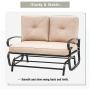 Incbruce Outdoor Swing Glider Rocking Chair Patio Bench for 2 Person, Garden Loveseat Seating Patio Steel Frame Chair Set with Cushion, Brown