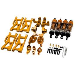 lahomia Metal Upgrade Parts Fits for Wltoys 144001 1/14 - Shock Absorbers & Front Rear Steering Arm & C Carrier - Golden