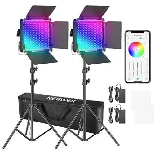 Neewer 2 Packs 530 RGB Led Light with APP Control, Photography Video Lighting Kit with Stands and Bag, 528 SMD LEDs CRI95/3200K- 5600K/Brightness 0-100%/0-360 Adjustable Colors/9 Applicable Scenes