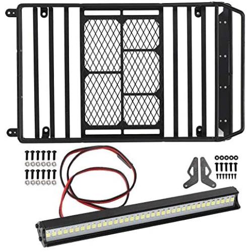 Drfeify 1/10 RC Car Roof Rack Luggage Carrier Tray Parts for TRX-4/SCX10(with LED)