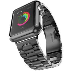 HUANLONG Compatible with Apple Watch Band, Solid Stainless Steel Metal Strap Band w/Adapter+Case Cover for Apple Watch iWatch 38mm (H Black 38mm)