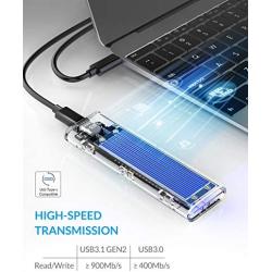 ORICO NVME M.2 to Type-C USB3.1 Gen2 10Gbps Transparent External Hard Drive Adapter Enclosure for 2280 2260 2242 2230 PCI-E M2 M-Key SSD, USB Type C Converter Case (TCM2-Blue)