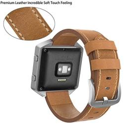 Andyou for Fitbit Blaze Bands Leather with Frame Small Large (5''-8.2''), Genuine Leather Replacement Band with Silver/Rose Gold/Black Metal Frame for Fitbit Blaze Women Men, Black, Brown, White, Gray.