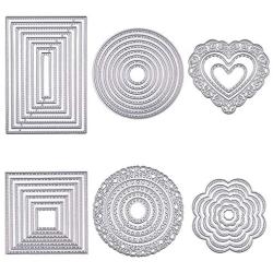 BENECREAT 6 Sets Cutting Dies Cut Metal Scrapbooking Stencils Nesting Die with Clear Storage Box for Festival Chrismas Embossing Photo Album Cards Making - Round, Square, Rectangle, Heart, Flower