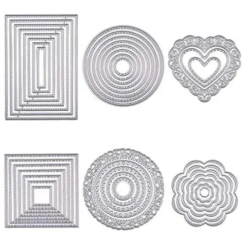 BENECREAT 6 Sets Cutting Dies Cut Metal Scrapbooking Stencils Nesting Die with Clear Storage Box for Festival Chrismas Embossing Photo Album Cards Making - Round, Square, Rectangle, Heart, Flower