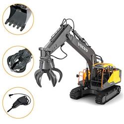 HMANE 3-in-1 RC Excavator Toy, 2.4G Remote Control Construction Truck Full Functional Engineering Excavator Bucket 660° Rotation Rechargeable Battery