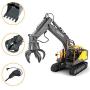 HMANE 3-in-1 RC Excavator Toy, 2.4G Remote Control Construction Truck Full Functional Engineering Excavator Bucket 660° Rotation Rechargeable Battery