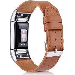 Meliya Leather Bands Compatible with Fitbit Charge 2 Bands for Women and Men, Adjustable Soft Leather Wristband with Metal Clasp for Fitbit Charge 2 (for 5.5''-8.1'' Wrists, Brown)