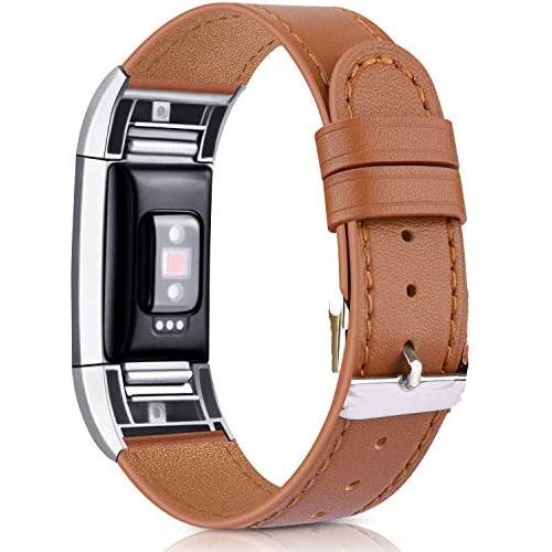 Meliya Leather Bands Compatible with Fitbit Charge 2 Bands for Women and Men, Adjustable Soft Leather Wristband with Metal Clasp for Fitbit Charge 2 (for 5.5''-8.1'' Wrists, Brown)