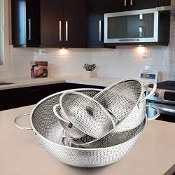 TeamFar Colander Set of 3, Stainless Steel Perforated Metal Colander Strainer with Handles for Spaghetti, Pasta, Berry, Rust Free & Dishwasher Safe - 1/3/5-quart