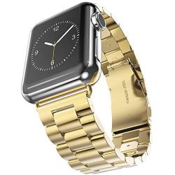 Seinit Stainless Steel Watch Band Replacement Strap Compatible with Apple Watch Series 6/5/4/3/2/1 44mm/42mm, Golden Yellow