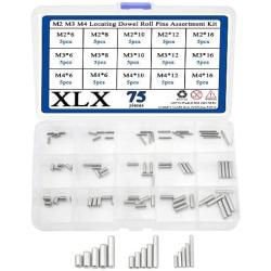 XLX 75PCS 15 Kinds M2 M3 M4 304 Stainless Steel Locating Dowel Pins Assortment Kit(Round Straight Pin Fixed Element Set with A Storage Box)