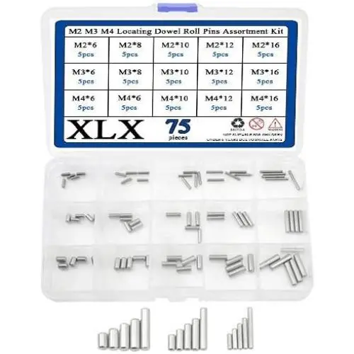 XLX 75PCS 15 Kinds M2 M3 M4 304 Stainless Steel Locating Dowel Pins Assortment Kit(Round Straight Pin Fixed Element Set with A Storage Box) XLX 75PCS 15 Kinds M2 M3 M4 304 Stainless Steel Locating Dowel Pins Assortment Kit(Round Straight Pin Fixed Element Set with A Storage Box)