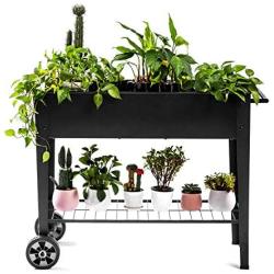 Zizin Raised Garden Planter Box with Legs Outdoor Metal Elevated Garden Bed On Wheels Apartment Vegetables Herb Kit,40''×15'' Black