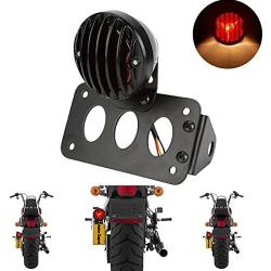 TUINCYN Red Motorcycle Tail Light with Black Heavy Duty Motorcycle 12V Brake Stop Running Light Indicators Blinkers Lights with License Plate Holder 1-Pack