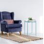 CERBIOR Tray End Table, Round Metal Tray Table Side Sofa Table Anti-Rust and Waterproof Outdoor & Indoor Snack Table Accent Coffee Table Gray Blue